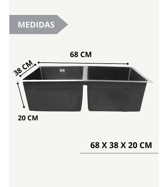 Lavaplatos 68x38cm Deluxe Negro Con Accesorios 2 Mm