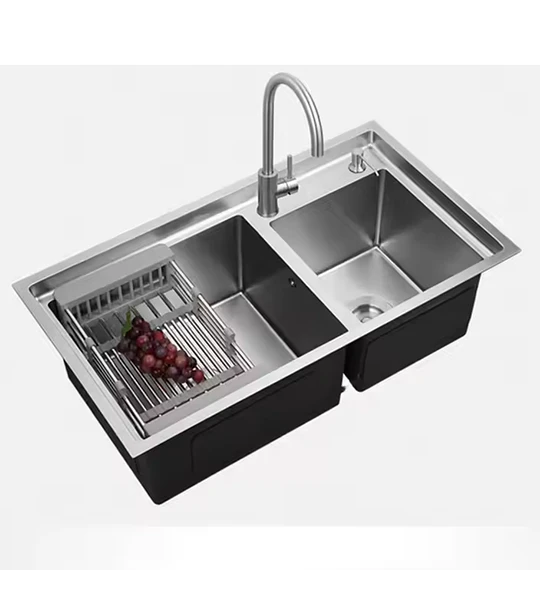 Lavaplatos Doble 78x43 Cm Plateado + Rejilla + Dispensador