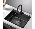 Lavaplatos 60x45 Cm Negro Con Accesorios Y Griferia Extraible