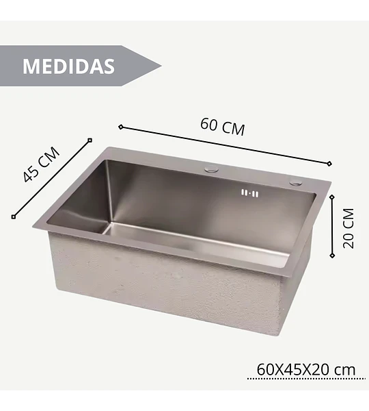 Lavaplatos 60x45 Cm Plateado Rejilla + Dispensador + Llave