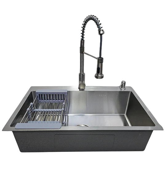Lavaplatos 75x45 Cm Plateado Rejilla + Dispensador + Llave
