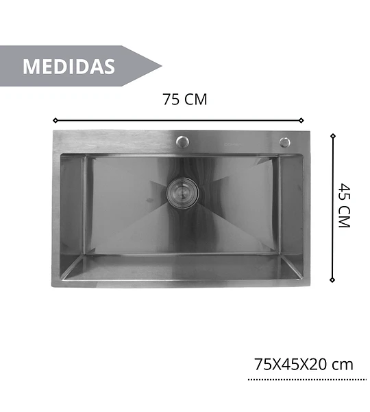 Lavaplatos 75x45 Cm Plateado Rejilla + Dispensador + Llave
