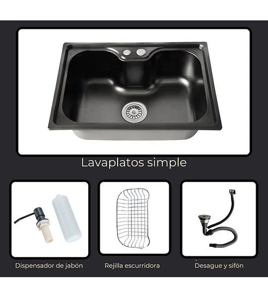 Lavaplatos 60x42 Cm Negro Sobre Cubierta Llave + Accesorios Negro