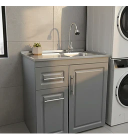 Mueble Lavaplatos 80x50 Cm Gris Con Cubierta Y Grifería