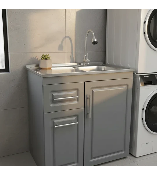 Mueble Lavaplatos 80x50 Cm Gris Con Cubierta Y Grifería