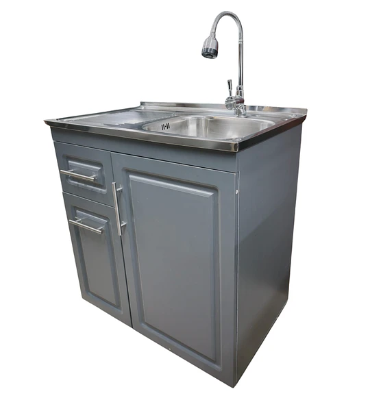 Mueble Lavaplatos 80x50 Cm Gris Con Cubierta Y Grifería