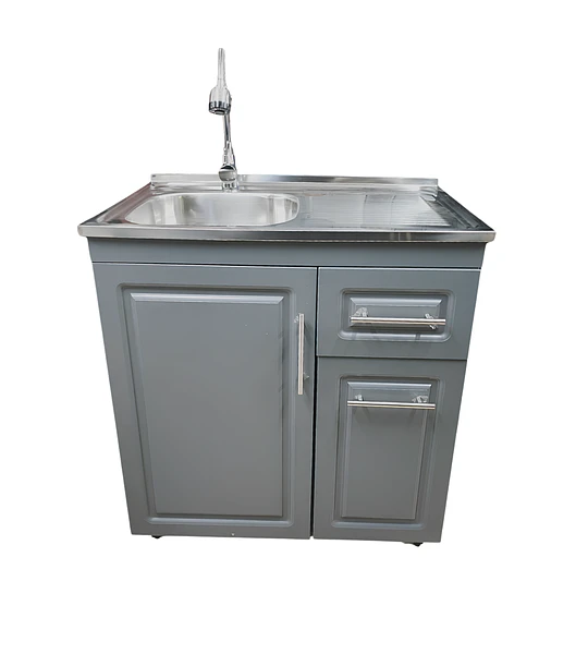 Mueble Lavaplatos 80x50 Cm Gris Con Cubierta Y Grifería