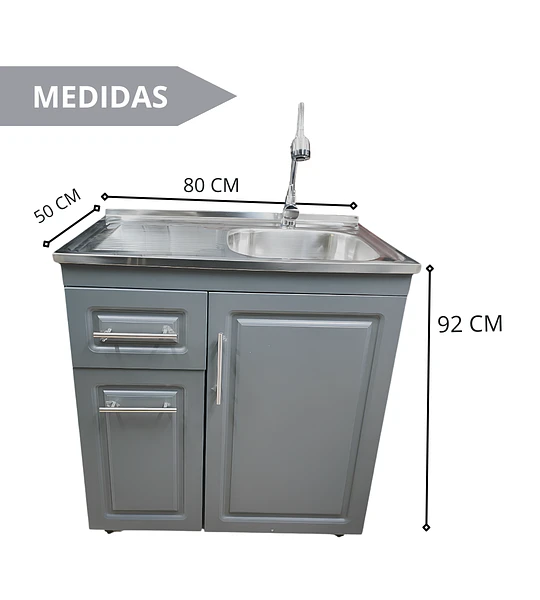 Mueble Lavaplatos 80x50 Cm Gris Con Cubierta Y Grifería