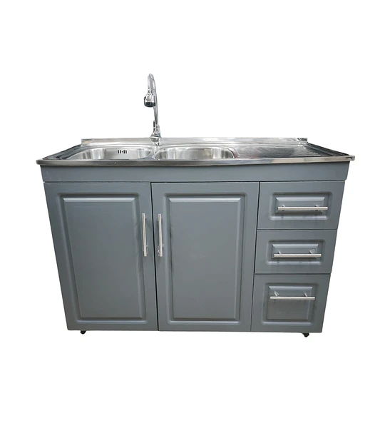 Mueble Lavaplatos 120x50 Cm Gris Con Cubierta Y Grifería