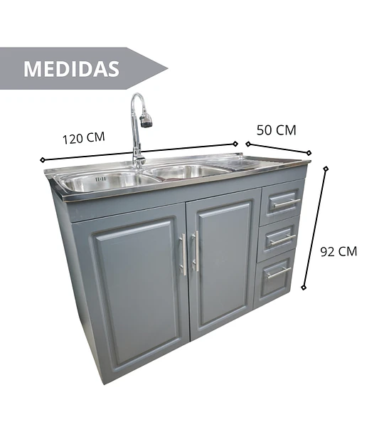 Mueble Lavaplatos 120x50 Cm Gris Con Cubierta Y Grifería
