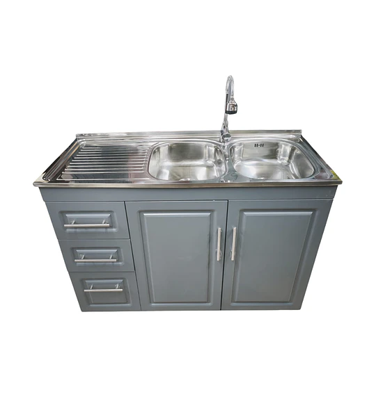 Mueble Lavaplatos 120x50 Cm Gris Con Cubierta Y Grifería