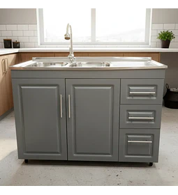 Mueble Lavaplatos 120x50 Cm Gris Con Cubierta Y Grifería