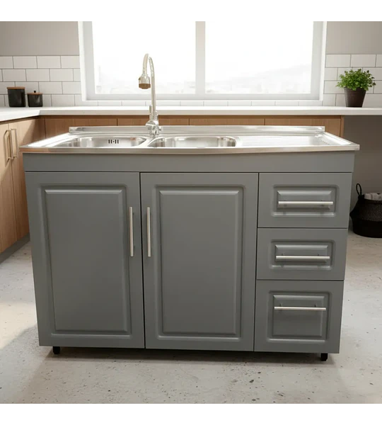 Mueble Lavaplatos 120x50 Cm Gris Con Cubierta Y Grifería