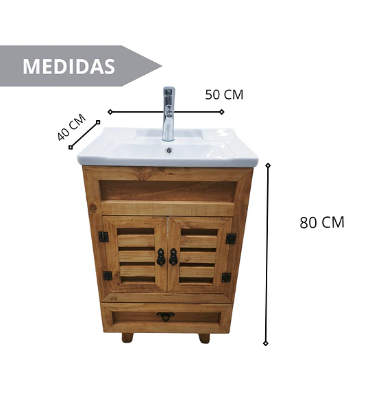 Mueble Vanitorio Rustico 50x40 Cm Con Patas Loza N + Llave
