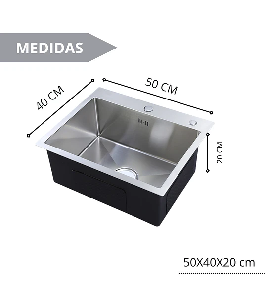 Lavaplatos 50x40 Cm De Acero Inoxidable 2mm + Dispensador