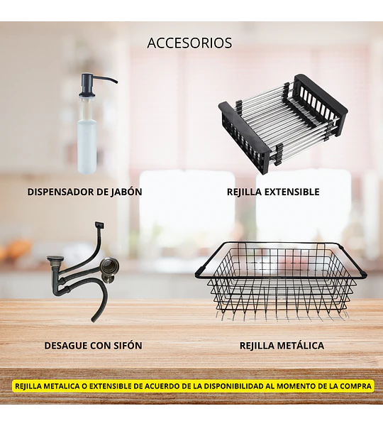 Lavaplatos 78x43cm Negro + Accesorios Y Griferia Industrial