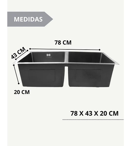 Lavaplatos 78x43 Cm 2.5 Mm Black + Llave Extraible + Lavacop