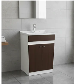 Mueble Vanitorio 50x40 Cm Café Mdf Lavamanos + Grifería M/s