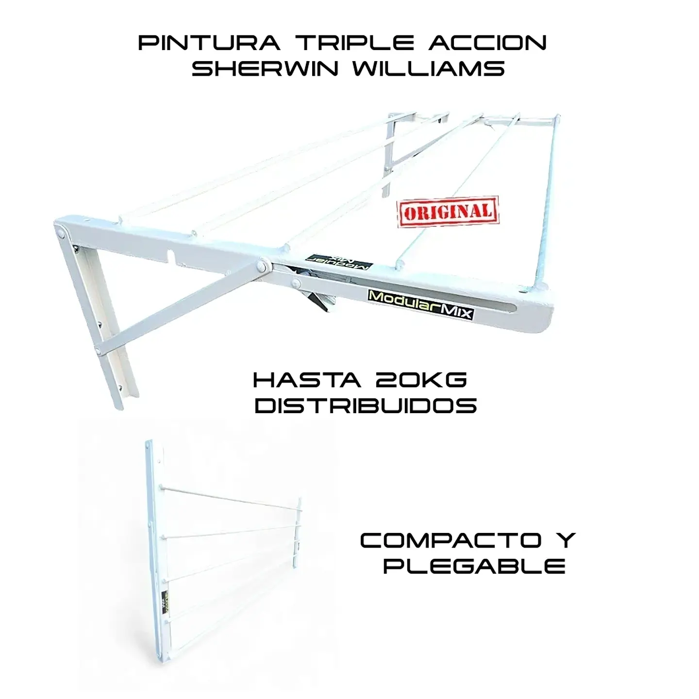 Tendederos 85x40cm Pack 2 ropa blanco 3