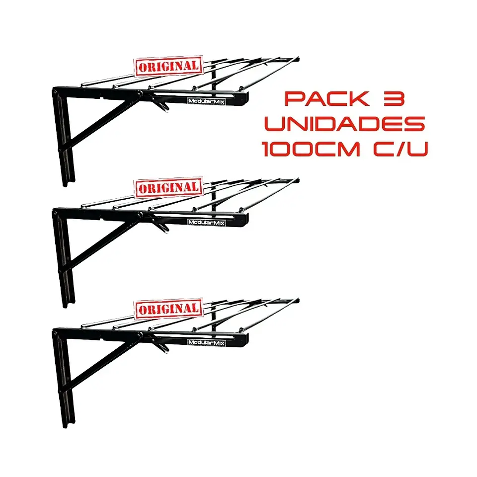 Tendederos 100x40cm Pack 3 ropa negro 1