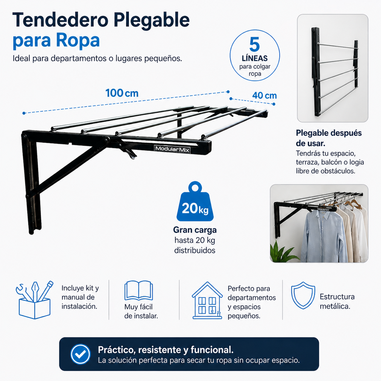 Tendedero 100x40cm ropa negro 2