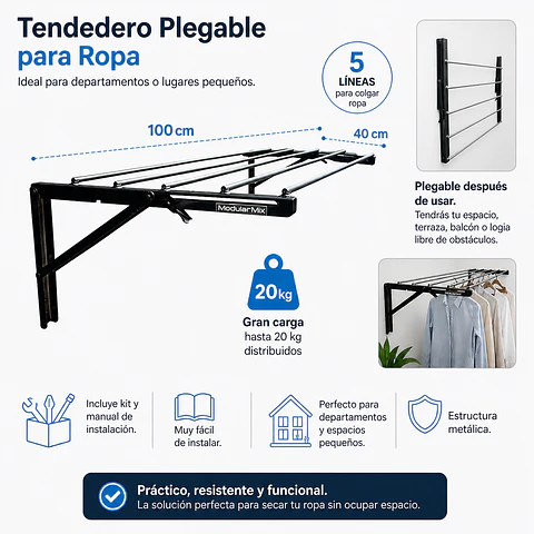 Tendedero 100x40cm ropa negro
