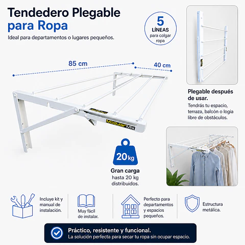 Tendedero 85x40 cm ropa blanco