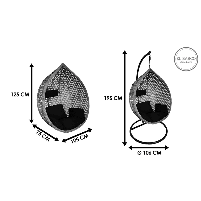 Silla Colgante Hawái L Gris Cojín Marfil 3