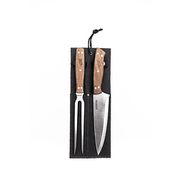 Set Parrillero: Tenedor + Cuchillo Con Funda De Cuero Negra