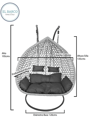 Silla Colgante Hawái XXL Gris Cojín Marfil