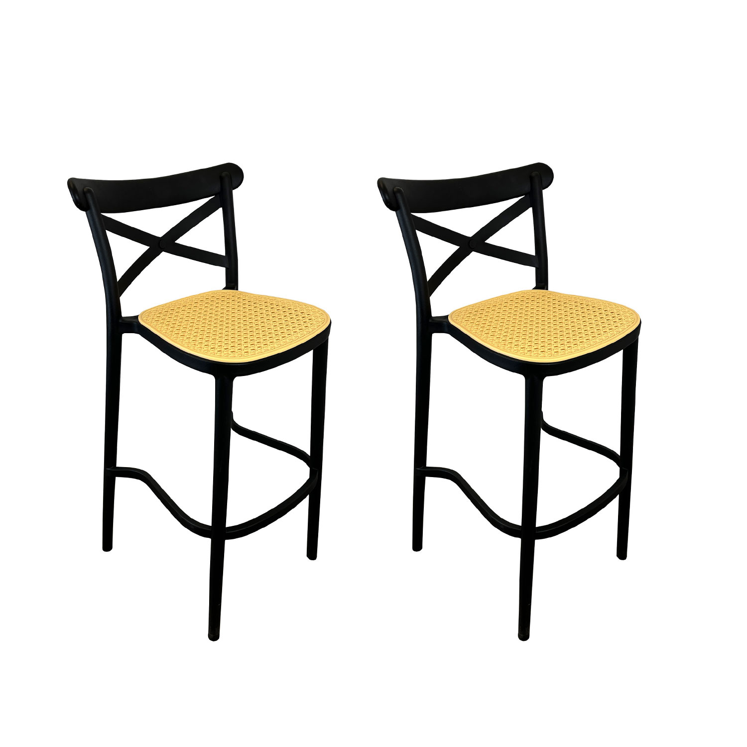 Pack 2 Taburetes Bar Crossback Negra Asiento Beige 101 x 46 x48 / Alto asiento: 75 cm
