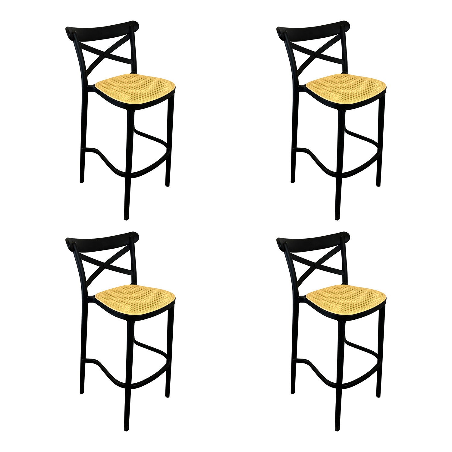Pack 4 Taburetes Bar Crossback Negra Asiento Beige