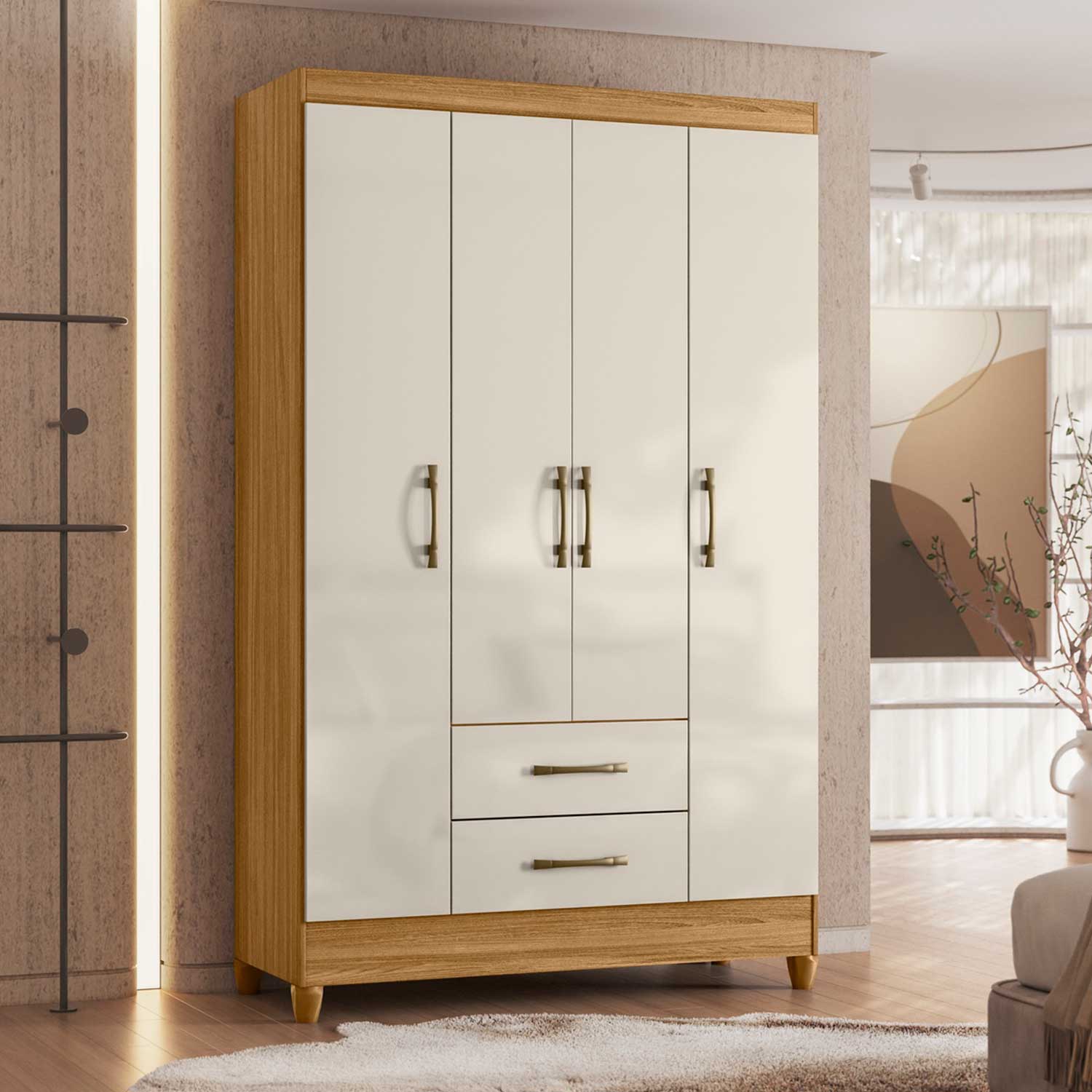 Closet Sorrento 4 puertas 2 cajones Freijo Off White 182 x 111 x 47 cm