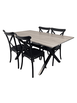 Juego de Comedor Vermontt 4 Sillas Crossback Retro Negra