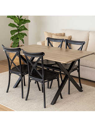 Juego de Comedor Vermontt 4 Sillas Crossback Retro Negra