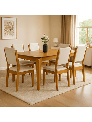 Juego de Comedor Arezzo 160x90 cm 6 Sillas Beige