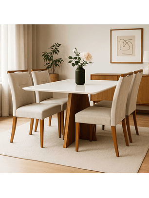 Juego de Comedor Annecy 120x80 cm Vidrio 4 Sillas Beige  