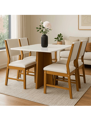 Juego de comedor Encanto 120x80 cm Vidrio 4 sillas Beige