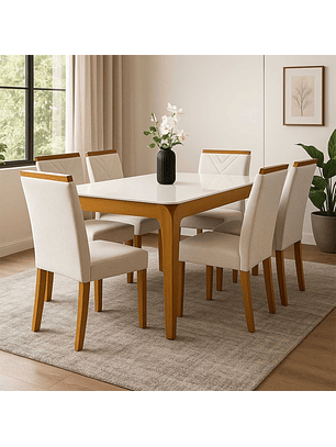 Juego de Comedor Roma 160x90 cm Vidrio 6 Sillas Beige
