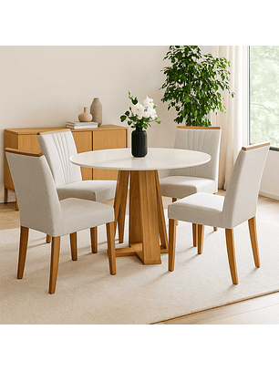 Juego de Comedor Montreal 100x100 cm Vidrio 4 Sillas Beige  