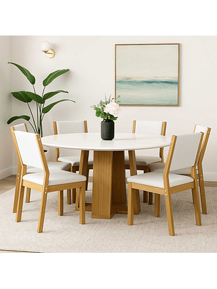 Juego de Comedor Amoré 135x135 cm Vidrio 6 Sillas Beige