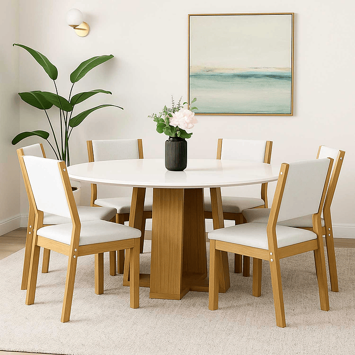 Juego de Comedor Amoré 135x135 cm Vidrio 6 Sillas Beige 1