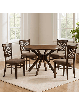 Juego de Comedor Amelie Chocolate 106 cm 4 Sillas Café