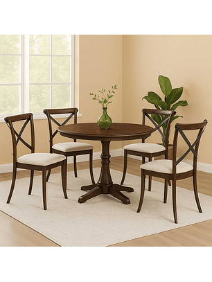 Juego de Comedor Mercedes Chocolate 106 cm 4 Sillas Crossback Marfil