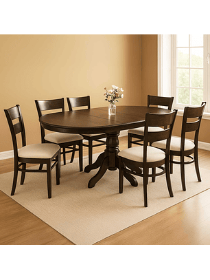 Juego de Comedor Juliette mesa extensible Chocolate 6 Sillas Marfil