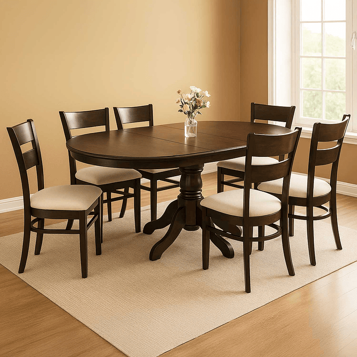 Juego de Comedor Juliette mesa extensible Chocolate 6 Sillas Marfil 1
