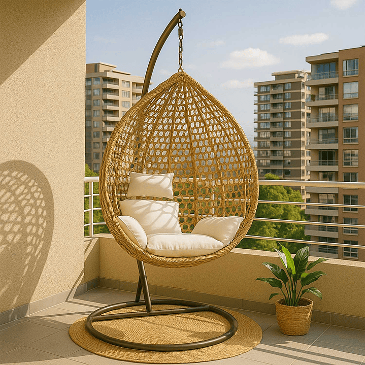 Silla Colgante Hawái M Caramelo Cojín Marfil 1