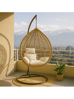 Silla Colgante Hawái L Caramelo Cojín Marfil
