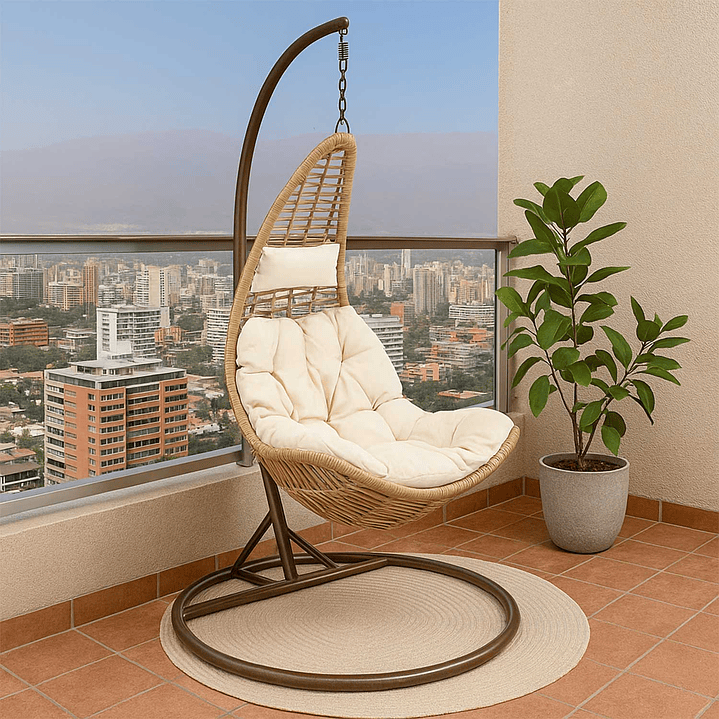 Silla Colgante Terra Caramelo Cojín Marfil 1
