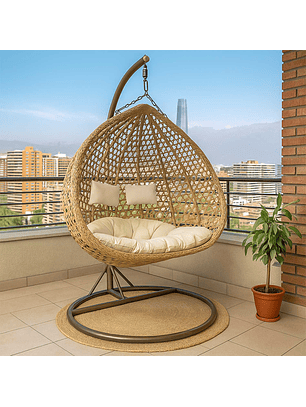 Silla Colgante Hawái XL Caramelo Cojín Marfil